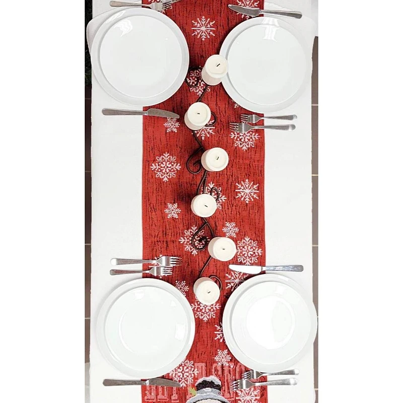 Wizardi 13.75" x 67" Snowman Christmas Red Table Runner