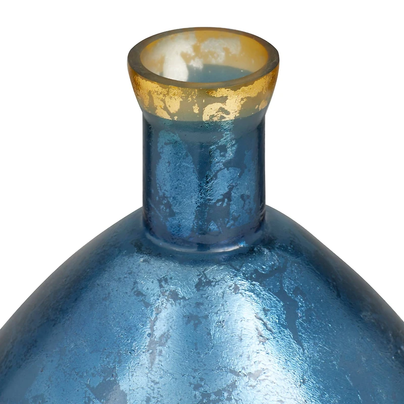 Blue Glass Coastal Vase, 15" x 9" x 9"