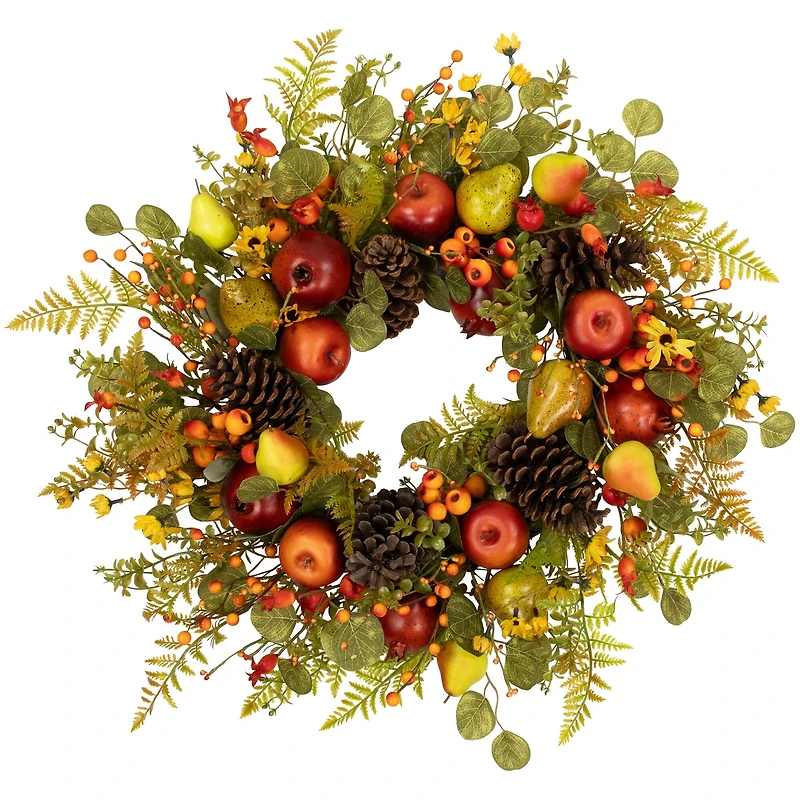 26" Apples, Pears & Pinecones Fall Harvest Wreath