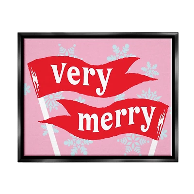 Stupell Industries Very Merry Bold Holiday Flags Framed Floater Canvas Wall Art