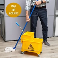 Mind Reader Mop Bucket with Wringer, 5.5 Gallon Upward Press, Plastic Cleaning Bucket with Handle and Wheels, Yellow
