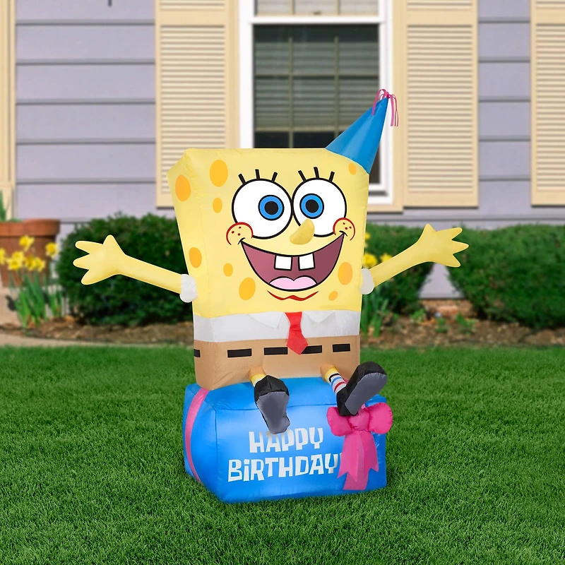 3.5ft. Airblown® Inflatable Spongebob on Birthday Present