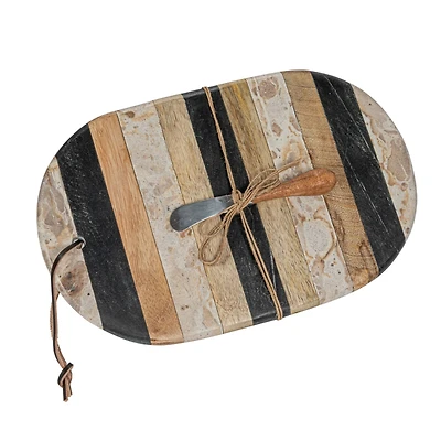 Hello Honey® Multicolor Marble & Mango Wood Cheese Board Set with Knife