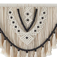 White Cotton Handmade Intricately Weaved Macrame Wall Decor with Beaded Fringe Tassels 28" x 1" x 32"