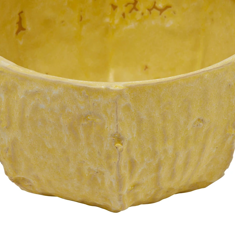 Hello Honey® 9" Yellow Stoneware Planter with Organically Shaped Detail