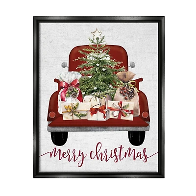 Stupell Industries Merry Christmas Holiday Presents Framed Floater Canvas Wall Art