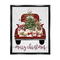 Stupell Industries Merry Christmas Holiday Presents Framed Floater Canvas Wall Art