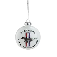 White Ford Mustang Collectible Glass Disc Ornament