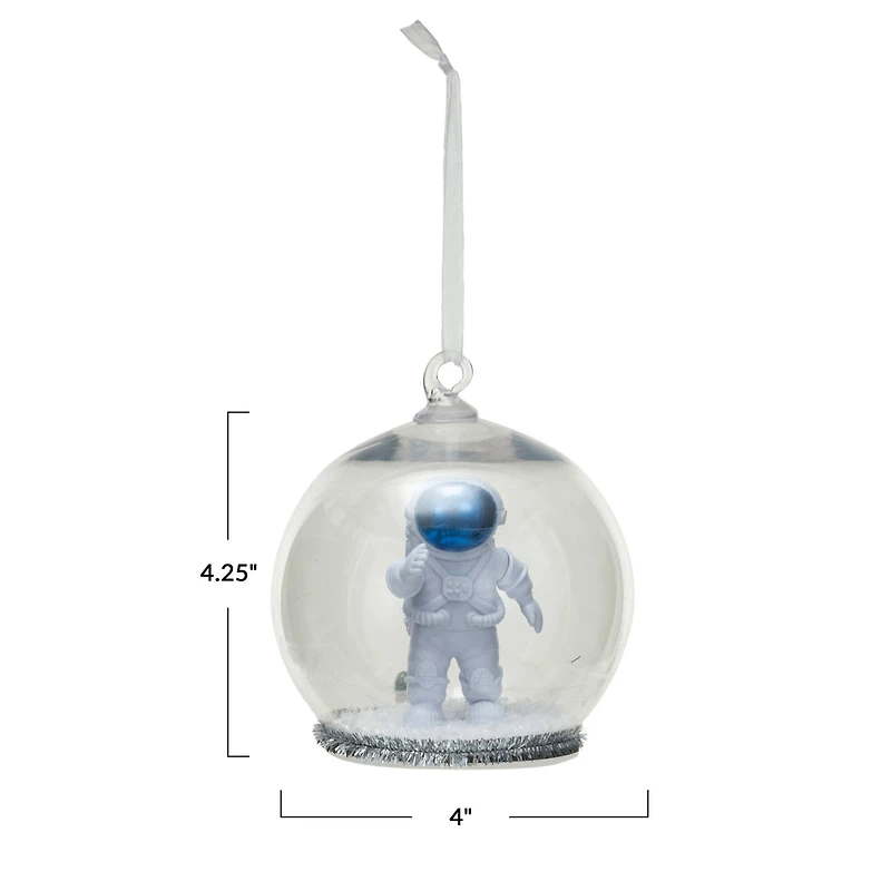 Hello Honey® 4.25" White & Blue Round Astronaut Snow Globe Ornament