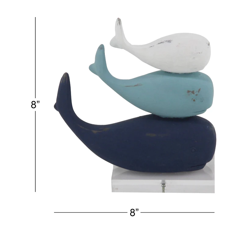 8" Blue & White Coastal Whales Sculpture