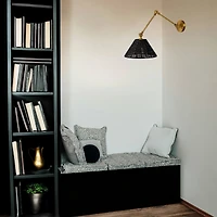 Hello Honey® 28.9" Adjustable Antique Brass Finish Wall Sconce with Black Rattan Shade