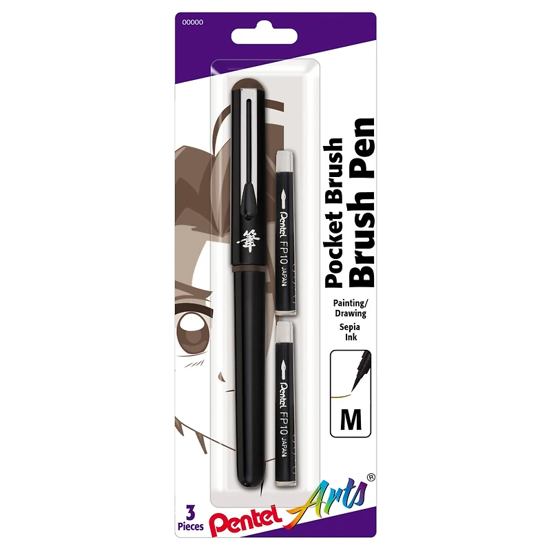 Pentel Arts® Medium Sepia Pocket Brush Pen with 2 Refills
