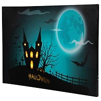 LED Lighted Eerie Church in Cemetery Halloween Canvas Wall Art