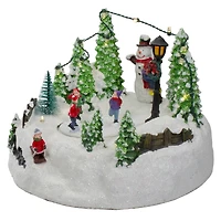 9" Lighted Christmas Scene with Moving Skaters & Snowman