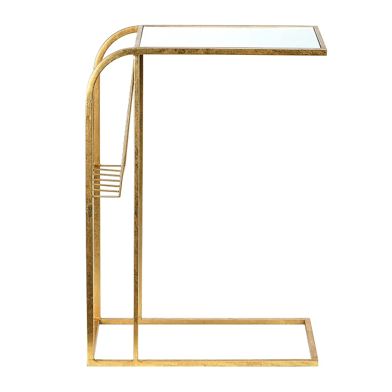 Hello Honey® 28'' Gold Metal Side Table with Magazine Rack and Glass Top