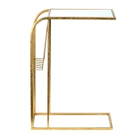 Hello Honey® 28'' Gold Metal Side Table with Magazine Rack and Glass Top
