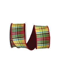 JAM Paper 2.5" x 10yd. Dupioni Wired Edge Sunshine Plaid Ribbon