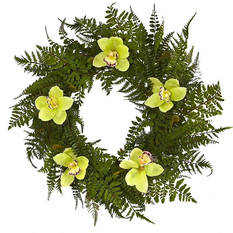 24" Mixed Fern & Cymbidium Orchid Wreath