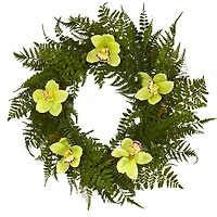 24" Mixed Fern & Cymbidium Orchid Wreath