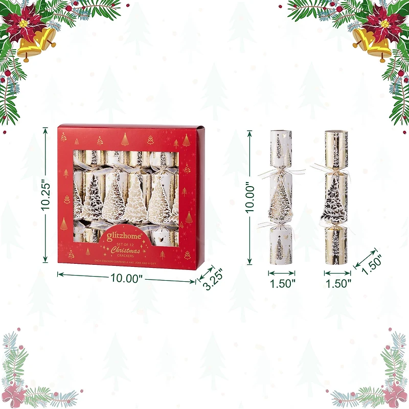 Glitzhome® 12PK 1.5"D x 10"H Christmas Tree Party Crackers with Gift Contents