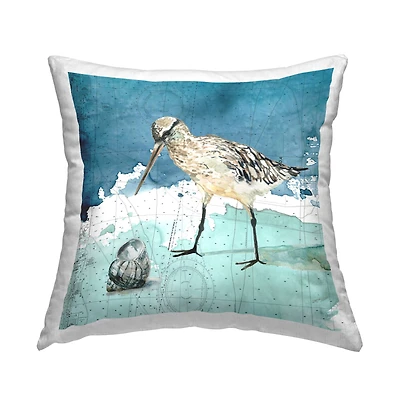 Stupell Industries Beach Bird Round Shell Blue Ocean Coastal Map Throw Pillow 18" x 18"
