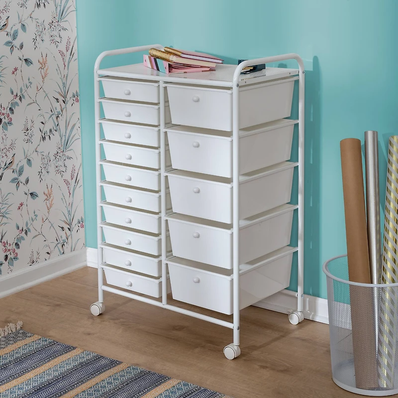 Honey Can Do White 15-Drawer Metal Rolling Storage Cart