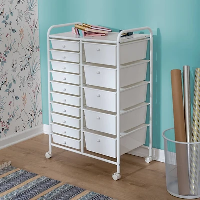 Honey Can Do White 15-Drawer Metal Rolling Storage Cart