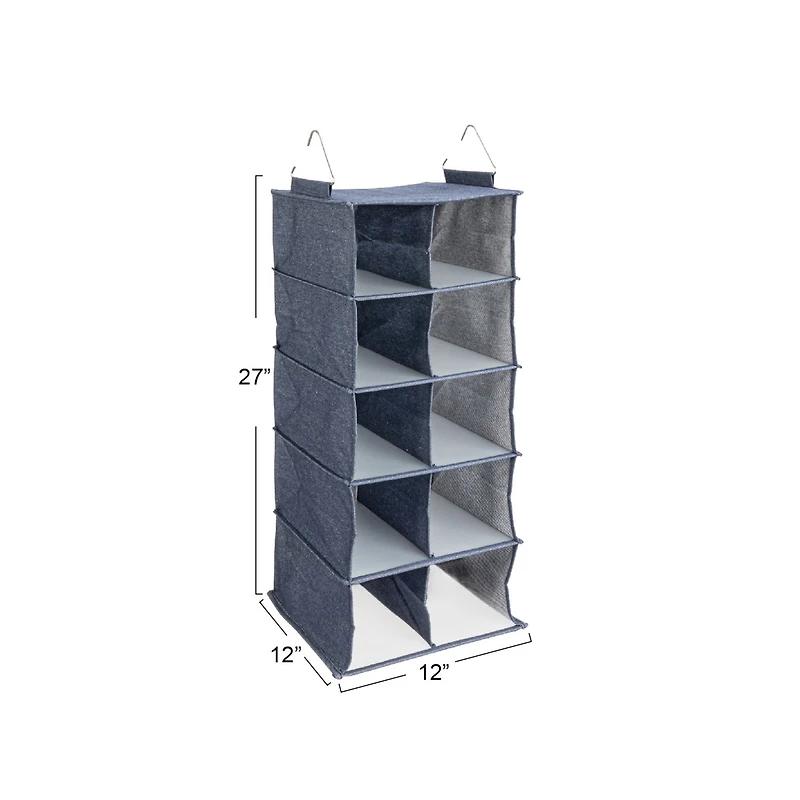 Household Essentials Denim 27" Cotton Blend & Plastic 10 Shelf Closet Shoe Organizer