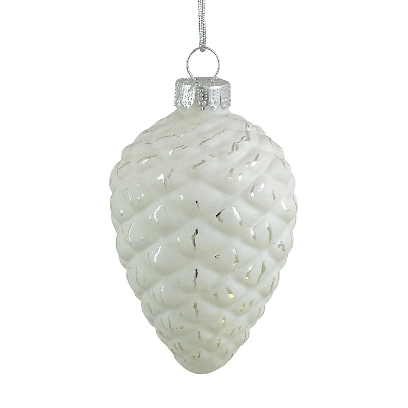 4ct. 3" Matte White & Silver Glass Pinecone Ornaments