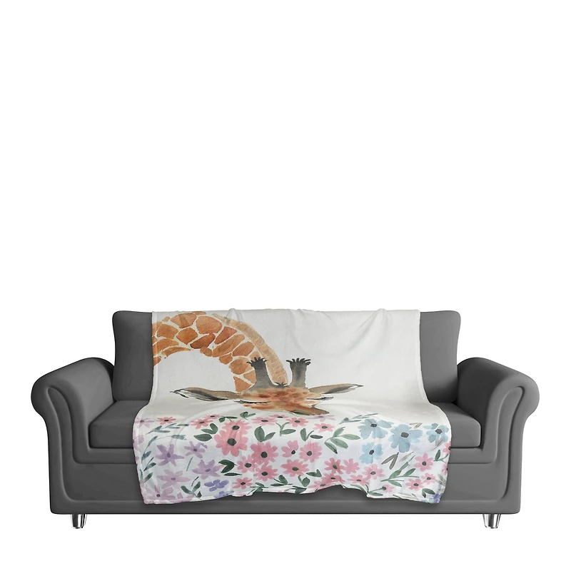 50" x 60" Giraffe Smelling Flowers Coral Fleece Blanket