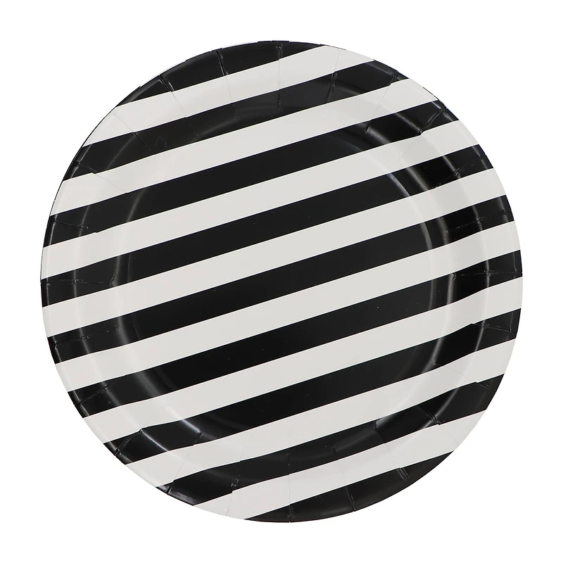 12 Packs: 10 ct. (120 total) 9" Black & White Stripes Dinner Plates by Celebrate It™
