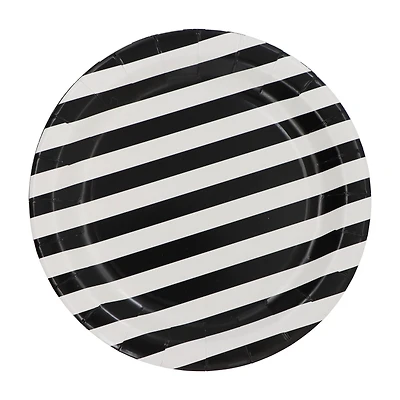 12 Packs: 10 ct. (120 total) 9" Black & White Stripes Dinner Plates by Celebrate It™