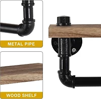 Dark Brown Industrial Wall-Mounted Rustic Toilet Paper Holder with Wood Shelf