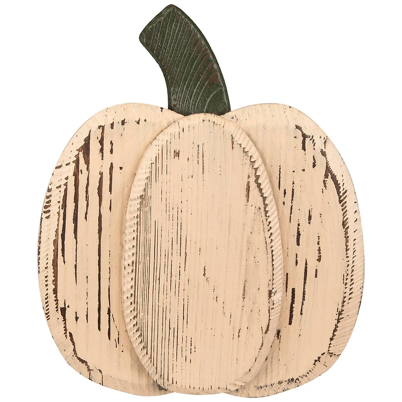 10.5" Small White Wooden Fall Harvest Pumpkin with Stem