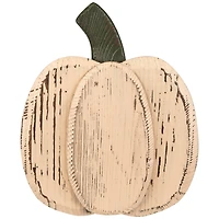 10.5" Small White Wooden Fall Harvest Pumpkin with Stem