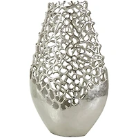 21" Silver Aluminum Metal Rounded Vase with Freeform Open Lattice Work