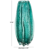 12" Green Wavy Glass Vase