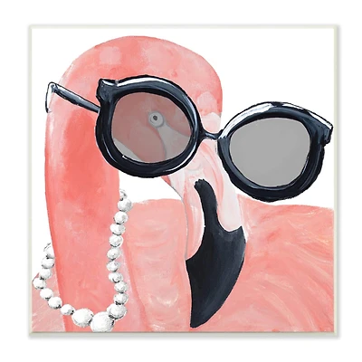 Stupell Industries Glam Fashion Pink Flamingo Sunglasses Pearls Bird,12" x 12"