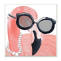 Stupell Industries Glam Fashion Pink Flamingo Sunglasses Pearls Bird,12" x 12"