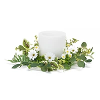 17" White Mixed Foliage & Daisy Candle Rings, 4ct.