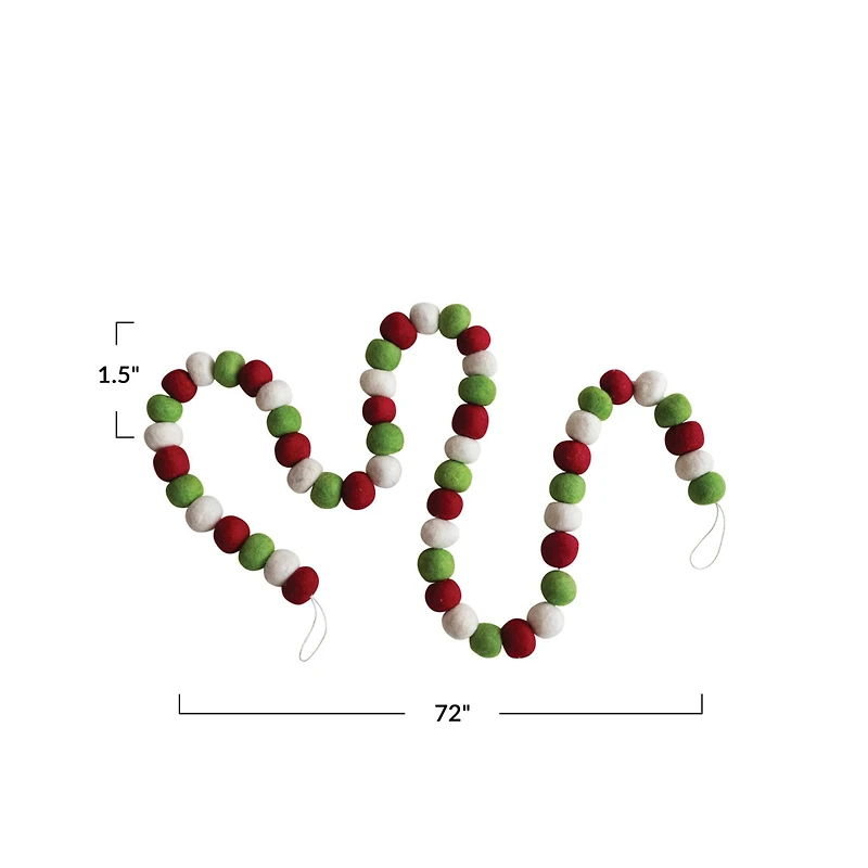 Hello Honey® 6ft. Red, White & Green Wool Felt Ball Garland