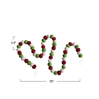 Hello Honey® 6ft. Red, White & Green Wool Felt Ball Garland
