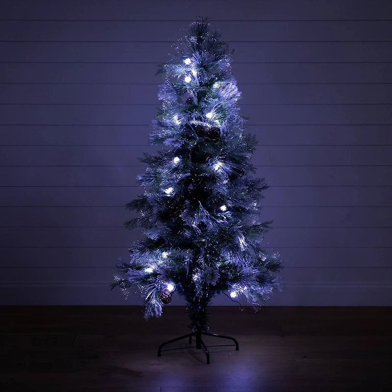 5ft. Fiber Optic White LED Lights Flocked Artificial Christmas Tree with White Pinecone