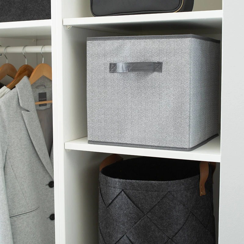 Simplify 12" Collapsible Herringbone Gray Storage Cube