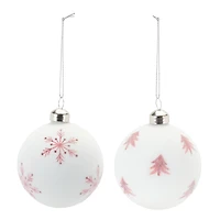 Frosted Snowflake & Tree Ball Ornament Set