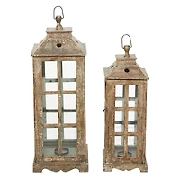 Set of 2" Brown Wood Rustic Lantern, 33", 27"
