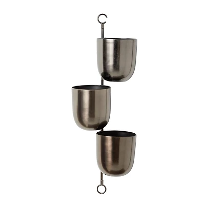 The Novogratz 25" Dark Silver Metal Contemporary 3-Pot Hanging Planter