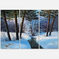 Designart - Christmas Forest With River and Trees III - Traditional Canvas Wall Art Print