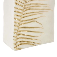White & Gold Leaf Print Polystone Vase