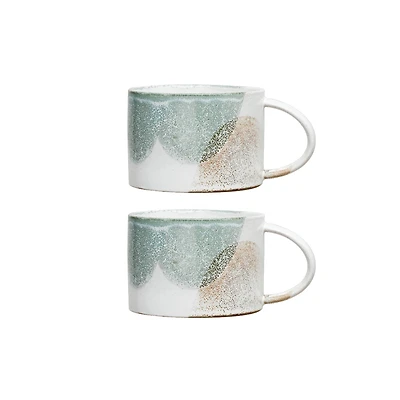 Hello Honey® 16oz. White & Green Serenity Duo Stoneware Mugs, 2ct.